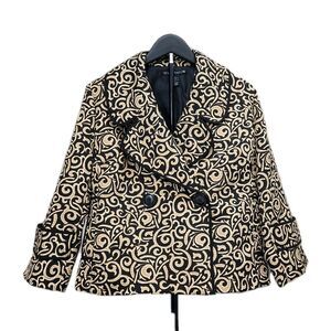 Scott Taylor Womens Cropped Blazer XL Black & Gold Double Breasted 3/4 Sleeve